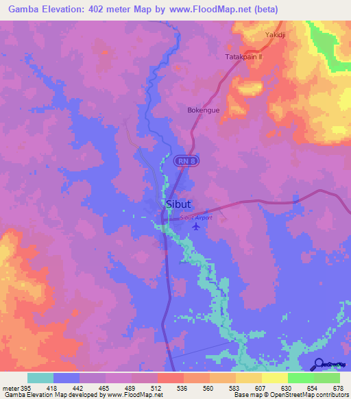 Gamba,Central African Republic Elevation Map