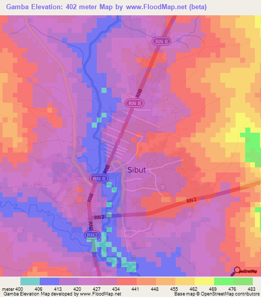 Gamba,Central African Republic Elevation Map