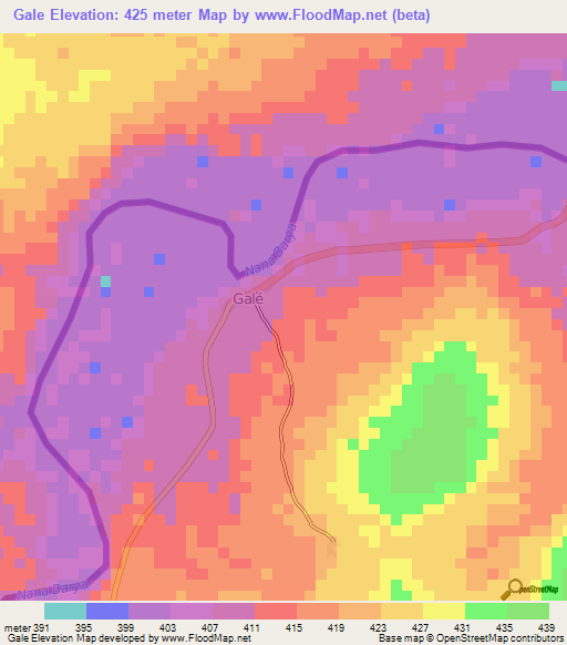 Gale,Central African Republic Elevation Map