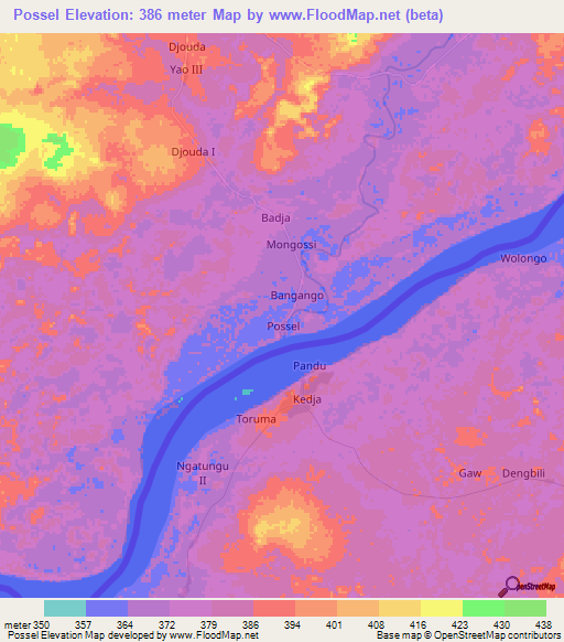 Possel,Central African Republic Elevation Map