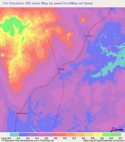 Firi,Central African Republic Elevation Map