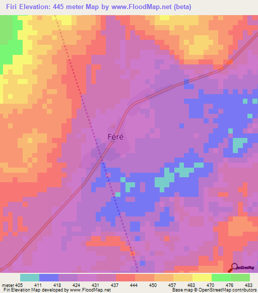Firi,Central African Republic Elevation Map