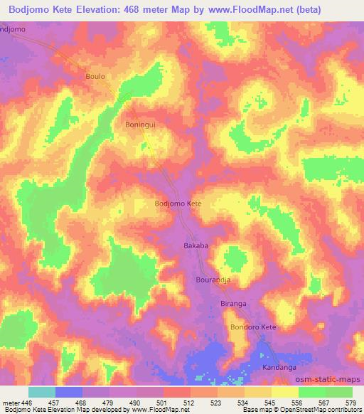 Bodjomo Kete,Central African Republic Elevation Map