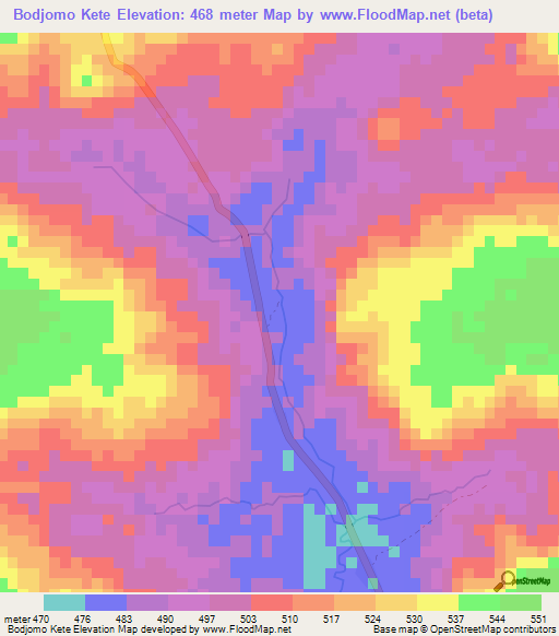 Bodjomo Kete,Central African Republic Elevation Map