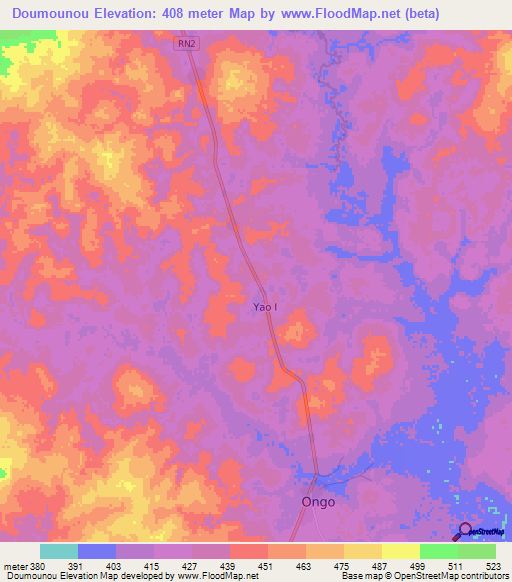 Doumounou,Central African Republic Elevation Map