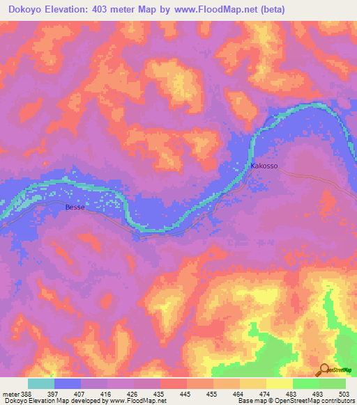 Dokoyo,Central African Republic Elevation Map