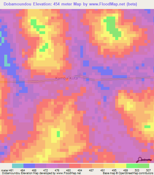 Dobamoundou,Central African Republic Elevation Map