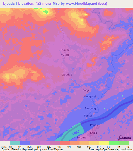 Djouda I,Central African Republic Elevation Map