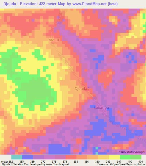 Djouda I,Central African Republic Elevation Map