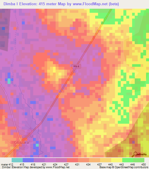 Dimba I,Central African Republic Elevation Map