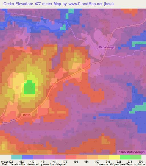 Greko,Central African Republic Elevation Map