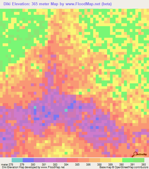 Diki,Central African Republic Elevation Map