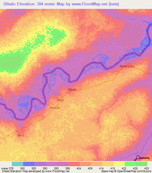 Dibalo,Central African Republic Elevation Map