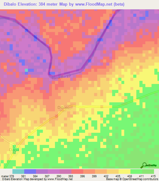 Dibalo,Central African Republic Elevation Map