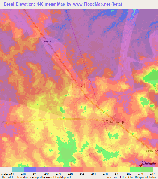 Dessi,Central African Republic Elevation Map