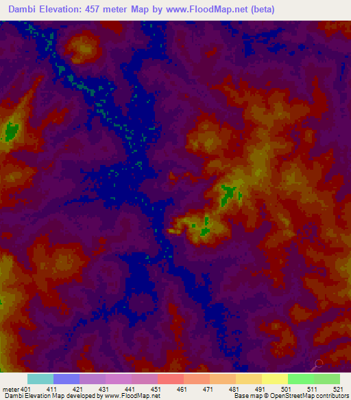Dambi,Central African Republic Elevation Map