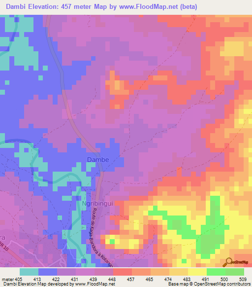 Dambi,Central African Republic Elevation Map