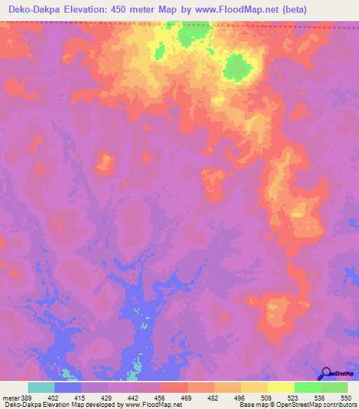 Deko-Dakpa,Central African Republic Elevation Map