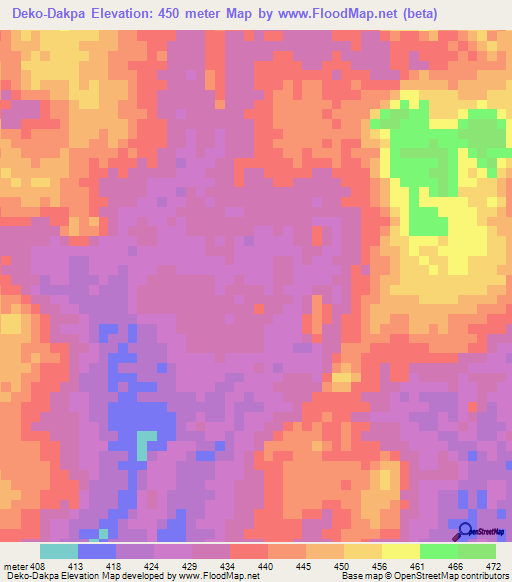 Deko-Dakpa,Central African Republic Elevation Map