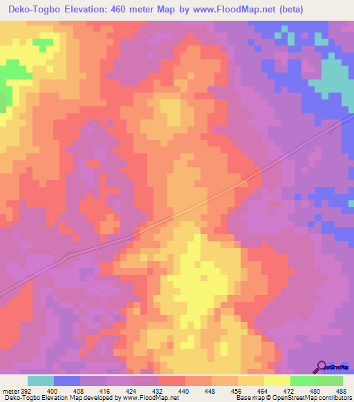 Deko-Togbo,Central African Republic Elevation Map