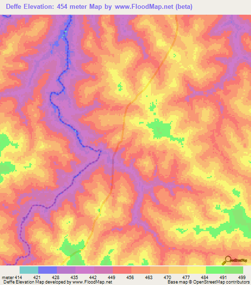 Deffe,Central African Republic Elevation Map