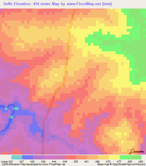 Deffe,Central African Republic Elevation Map