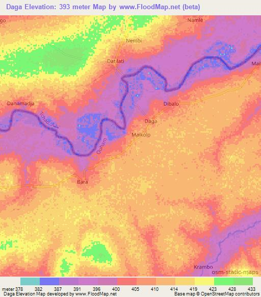 Daga,Central African Republic Elevation Map