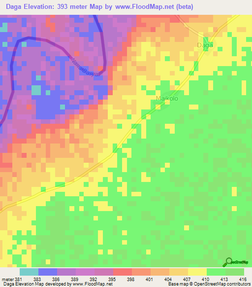 Daga,Central African Republic Elevation Map