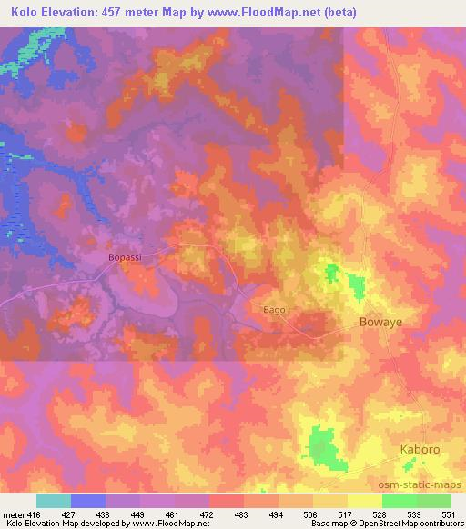 Kolo,Central African Republic Elevation Map