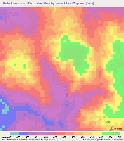 Kolo,Central African Republic Elevation Map