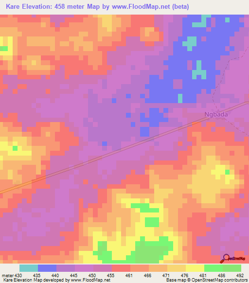 Kare,Central African Republic Elevation Map
