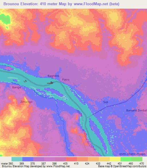 Brounou,Central African Republic Elevation Map