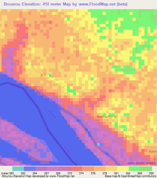 Brounou,Central African Republic Elevation Map