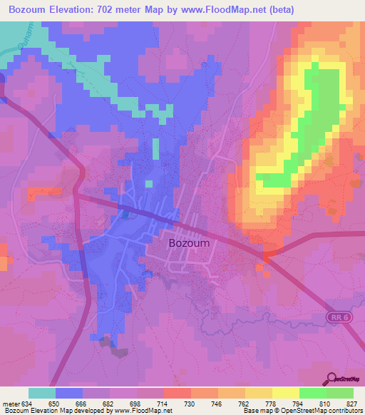 Bozoum,Central African Republic Elevation Map