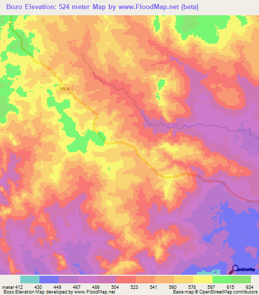 Bozo,Central African Republic Elevation Map