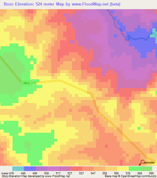 Bozo,Central African Republic Elevation Map