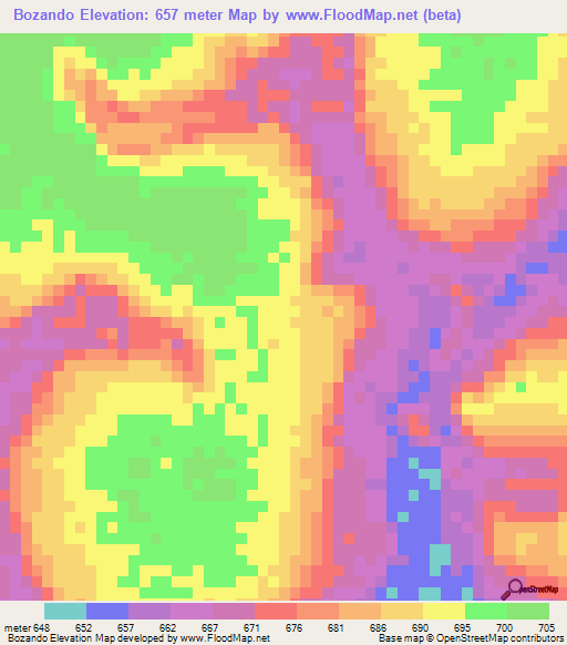 Bozando,Central African Republic Elevation Map