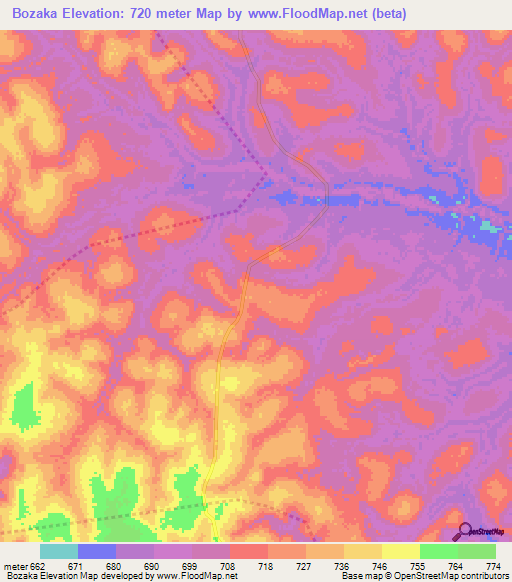 Bozaka,Central African Republic Elevation Map