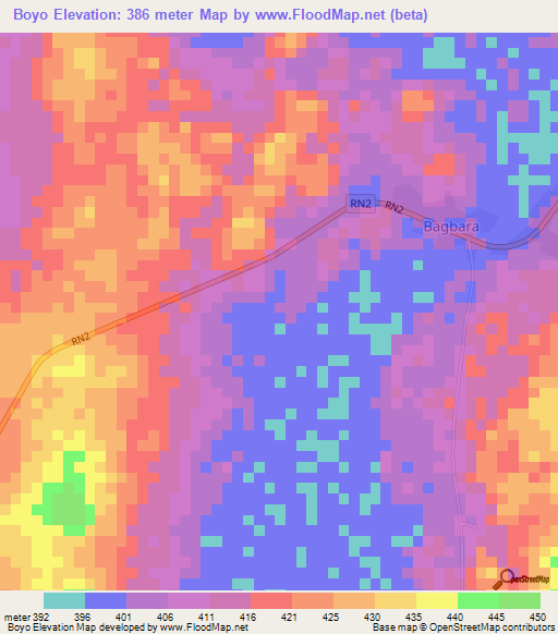 Boyo,Central African Republic Elevation Map
