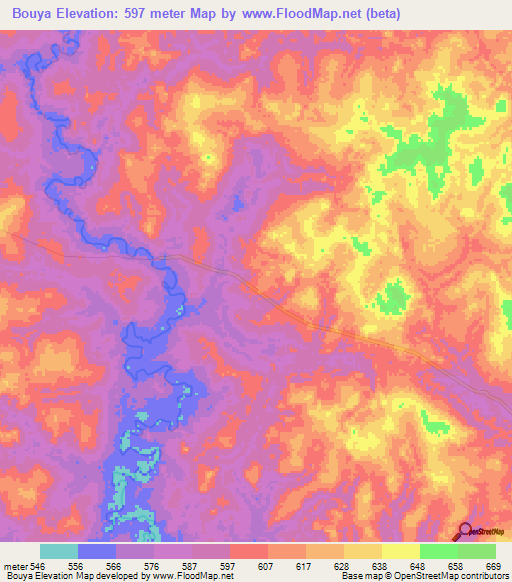 Bouya,Central African Republic Elevation Map