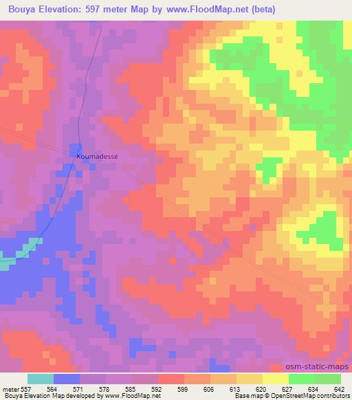 Bouya,Central African Republic Elevation Map