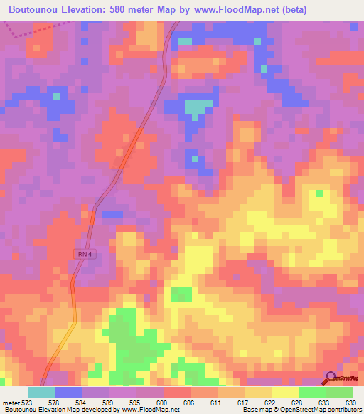 Boutounou,Central African Republic Elevation Map