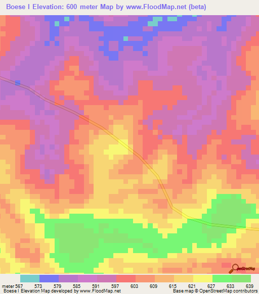 Boese I,Central African Republic Elevation Map