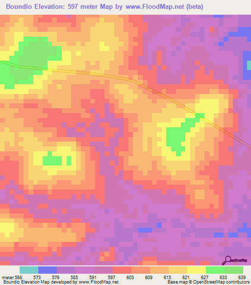 Boundio,Central African Republic Elevation Map