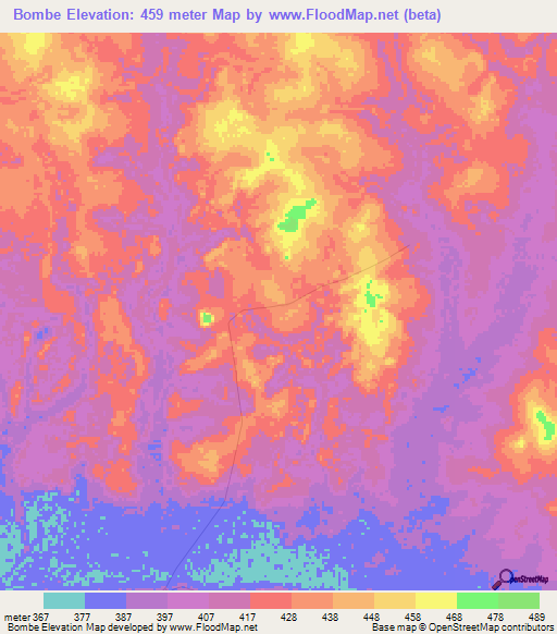Bombe,Central African Republic Elevation Map