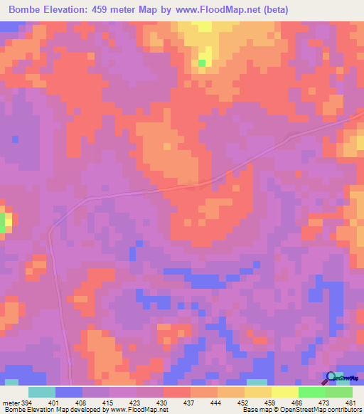 Bombe,Central African Republic Elevation Map