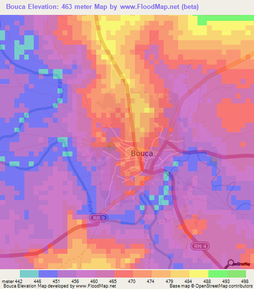 Bouca,Central African Republic Elevation Map