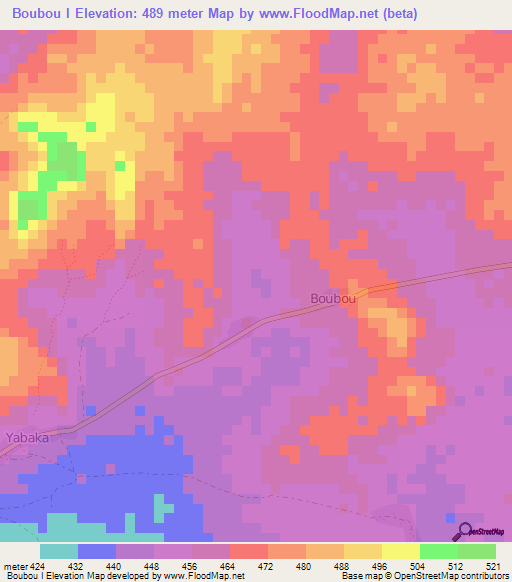 Boubou I,Central African Republic Elevation Map