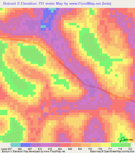 Botouni II,Central African Republic Elevation Map
