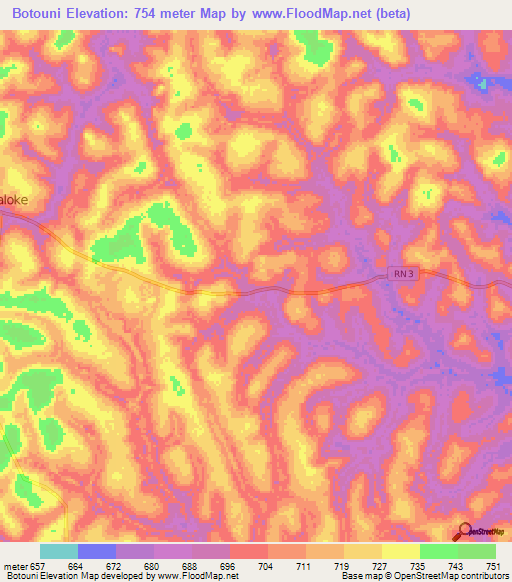 Botouni,Central African Republic Elevation Map